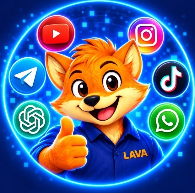 Маскот LAVA с символами популярных сервисов